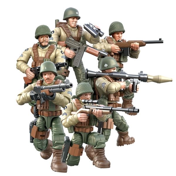 

6pcs world war 2 ww2 army military soldier city police swat with weapon accessories figures building blocks bricks kids toys y200421