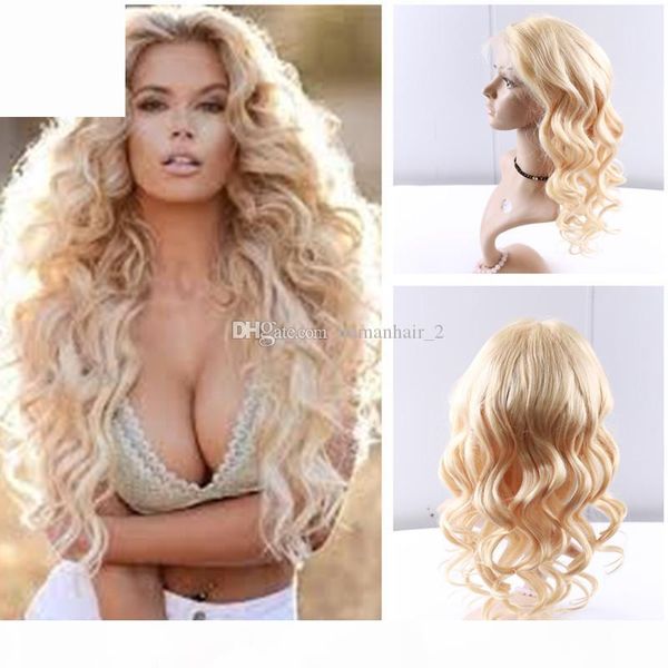 

full lace human hair wigs lightest blonde 613 peruvian hair body wave glueless lace front human hair wigs for black white women, Black;brown