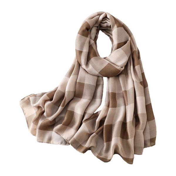 

scarves 2021 autumn and winter silk scarf cotton linen feel plaid printing lengthened shawl ladies gauze, Blue;gray