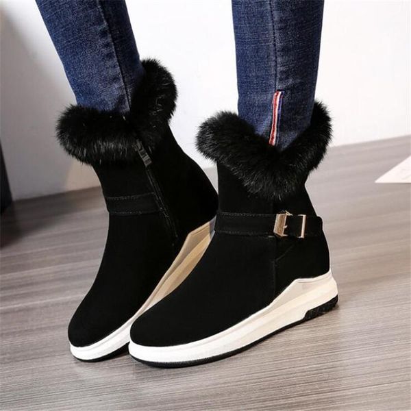 

women boots winter warm snow boots women faux suede ankle female internal increase botas mujer plush shoes woman plus size, Black
