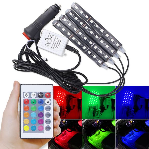 

4pcs car rgb led strip light led strip lights colors car styling decorative atmosphere lamps car interior light with remote 12v