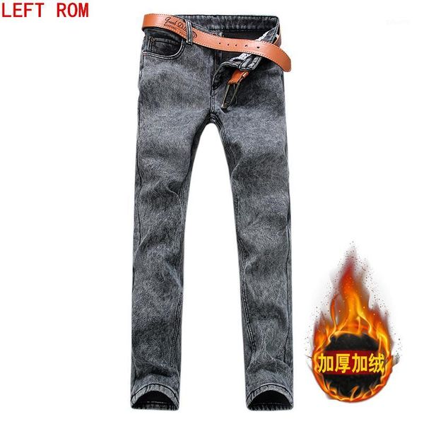 

brand mens winter stretch thicken jeans warm fleece denim biker jean pants trousers size 28-38, Blue