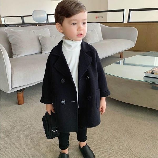 

jackets children coat wool for boys fashion autumn winter jacket boy windbreaker kids overcoat 6 y lattice, Blue;gray