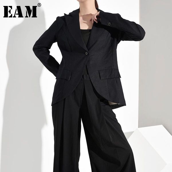 

eam] loose fit black brief temperament short jacket new lapel long sleeve women coat fashion tide spring autumn 2020 1c1020, Black;brown