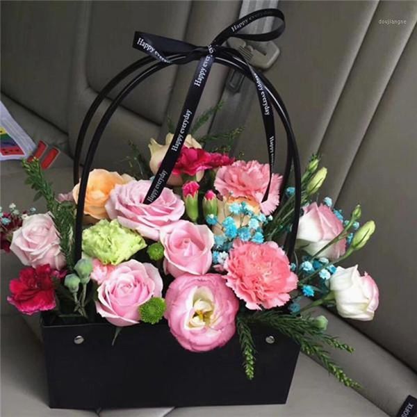 

kraft paper bag flower box handbag waterproof bouquet florist gift bags valentine's day rose boxes party decoration 22*11*13.5cm1