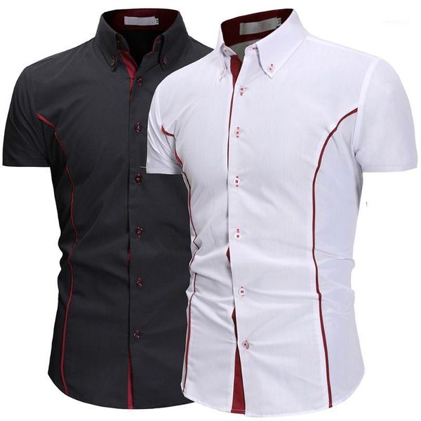 

men's casual shirts 2021 men fashion personality contrast color edge slim soft comfortable fit social business short sleeved shirt1, White;black