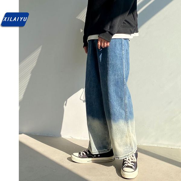 

xilaiyu 2020 gradient han edition tide loose jeans man wind straight slacks kuo nine minutes of pants legs h1209, Blue