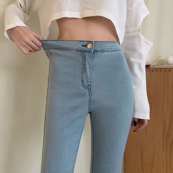 

1women's clothing 2020 autumn new high waist versatile with hip bag show thin leg pants slim elastic jeans, Blue
