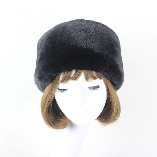 Cappello a cilindro piatto da donna invernale nero finta pelliccia di coniglio pelliccia casual cappello nero Giappone e Corea del Sud berretto da neve caldo bianco W050 Y200103