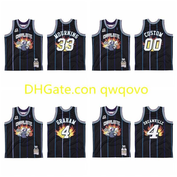 

s-6xl men 4 dreamville x charlotte hornets jersey #00 br remix black basketball jersey, Black;red