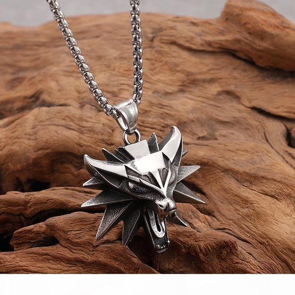 

gnayy silver stainless steel mens witcher wolf charms pendant necklace rolo chain 3mm 24'' biker jewelry xmas gifts