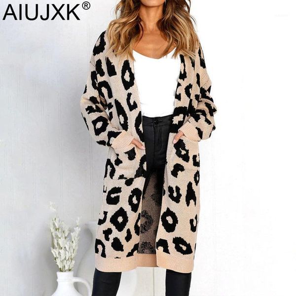 

aiujxk 2020 autumn winter long sleeve leopard cardigan women fashion jumper coat sweater female casual loose knitted clothes1, White