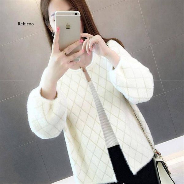 

women's fur & faux sweater imitation short coat autumn and winter loose fashion knit cardigan shirt, Black