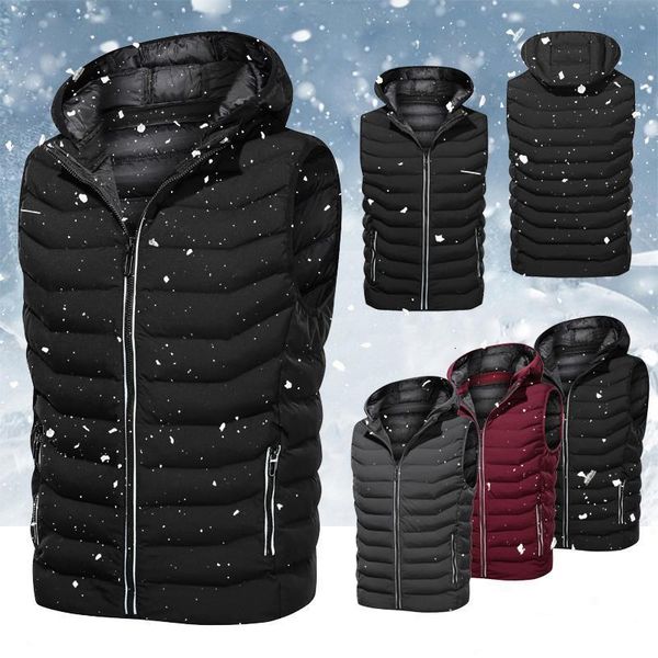 

men winter fashion thick hooded sleeveless vest jacket waistcoat 2020 new mens autumn casual warm cotton-padded vests waistcoat, Black;white