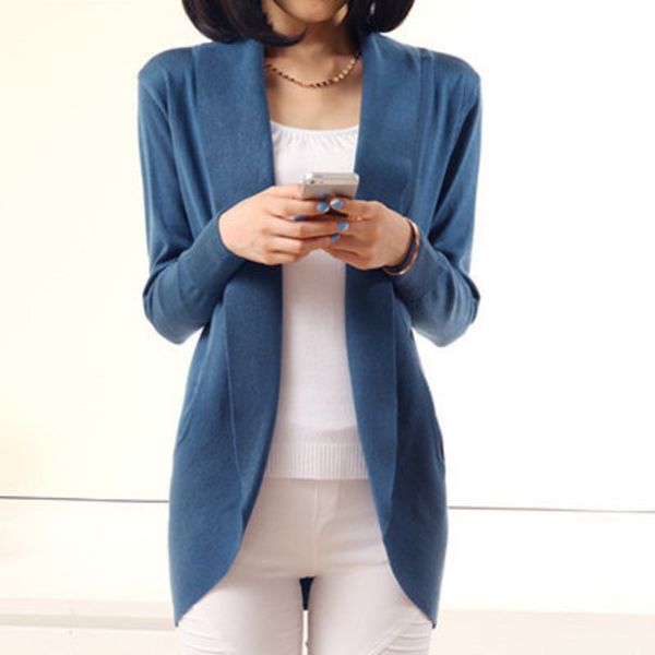 

women casual knitted sweater long sleeve cardigan coat jacket outwear ing, White;black