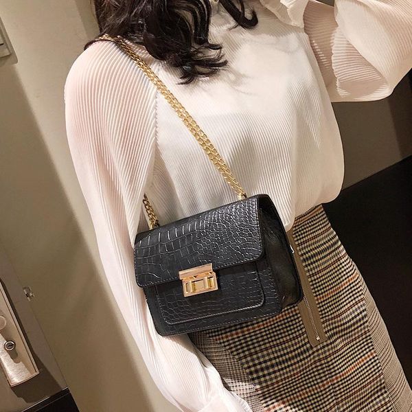 

shoulder bags retro crocodile pattern for women fashion pu crossbody bag solid color small square ladies portable handbags