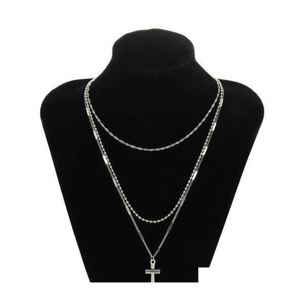

s862 europe fashion jewelry women's cross necklace cross pendant multi-layer chains ladie sqcfuo beauty888, Silver