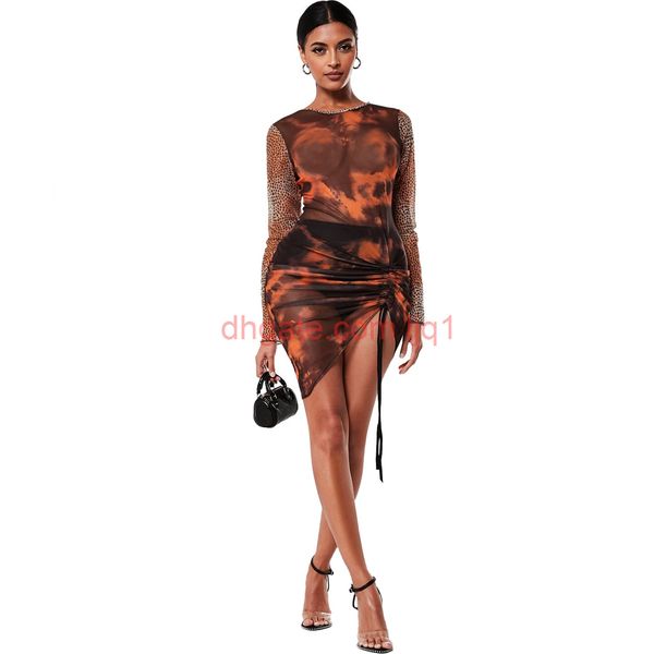 

women's gauze tie-dye printed dress with lace, Black