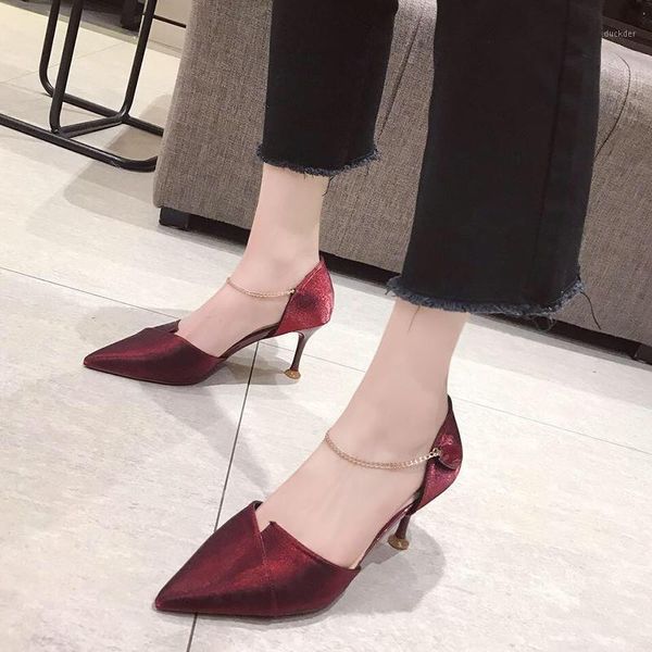 

2021 new women's spring party women's flock shoes mouth pointed banquet high thin heels fashion shallow pump ladies shoes1, Black