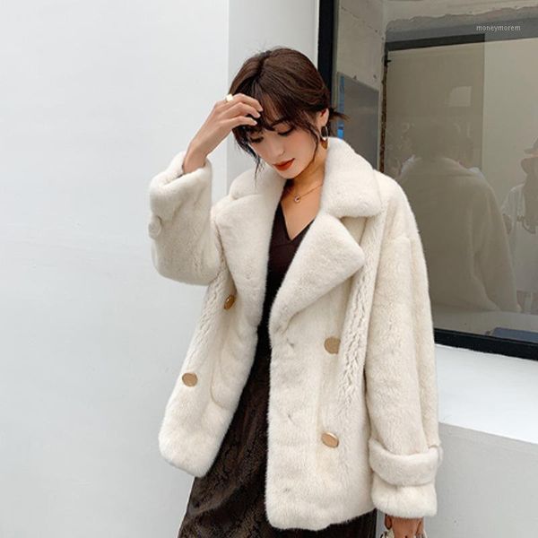

women's fur & faux winter high end imported coat women full sleeves thick warm fashion whole mink jacket office lady pearl white outwea, Black