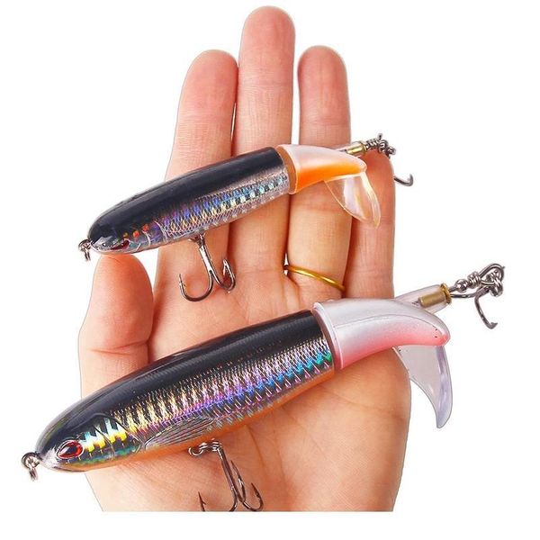 

gobygo 1pcs whopper popper 10cm/14cm fishing lure artificial bait hard soft rotating tail fishing tackle ge qylgrl