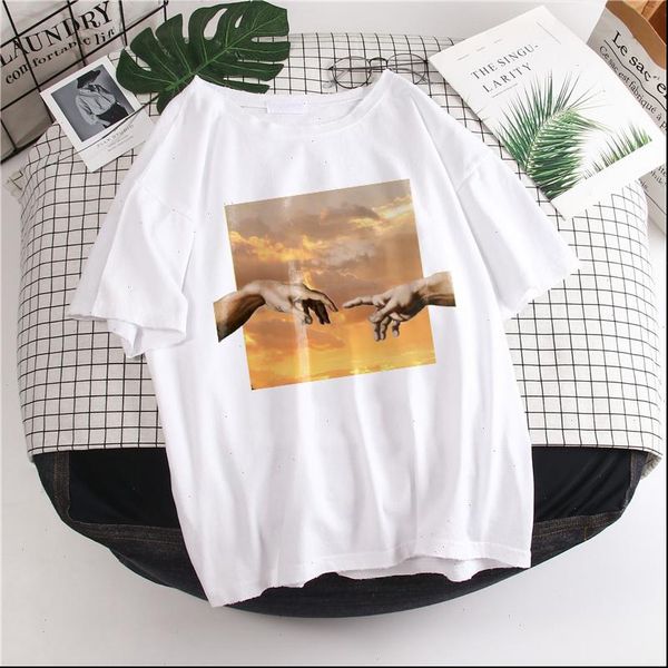

summer michelangelo harajuku cool fun personality chic ins print streetwear women t shirt ulzzang hip hop casual women tees, White