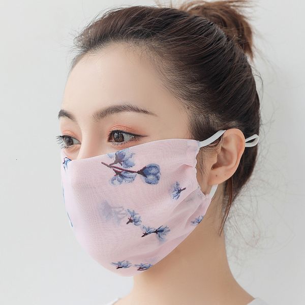 

factory chiffon printing flowers designer mask reusable face out door sport riding masks cotton design