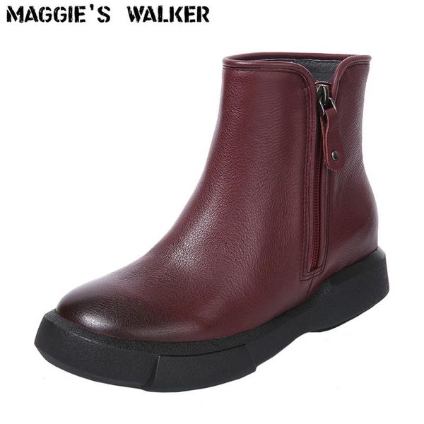 

boots maggie's walker women fashion genuine leather autumn and winter ankle with zipper size 35~41 plus, Black
