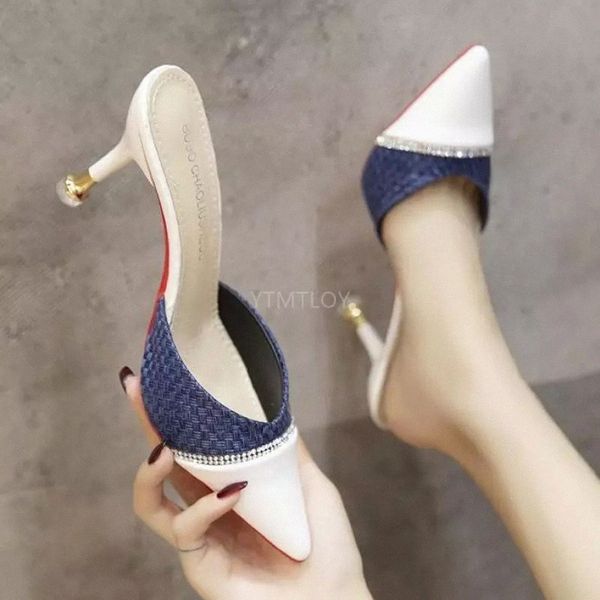 

spring summer women shoes pointed toe thin heel slippers flip flops sandals mujer mixed colors crystal sapatos femininos #ft00