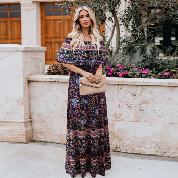 

print chest wrap with off the shoulder small floral bohemian swing beach dress, Black;gray