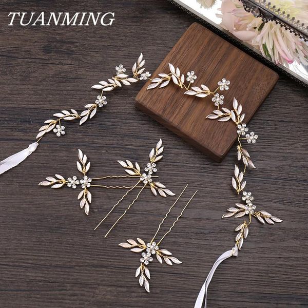 

leaf headband and hairpin for women bride hair accessories wedding headbands decorations for hair, Golden;silver