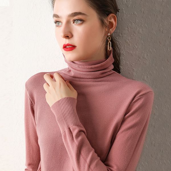 

pile neck bottomed sweater fall / winter 2020 high neck long sleeve t-shirt versatile thin bottomed shirt for women, White;black