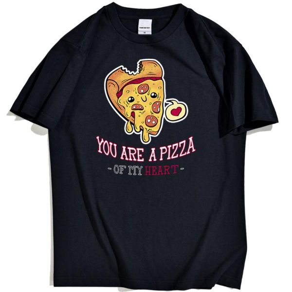 

you are a pizza of my heart t shirt men fun cartoon pattern t shirt for men's korean style short sleeve t-shirts male, White;black