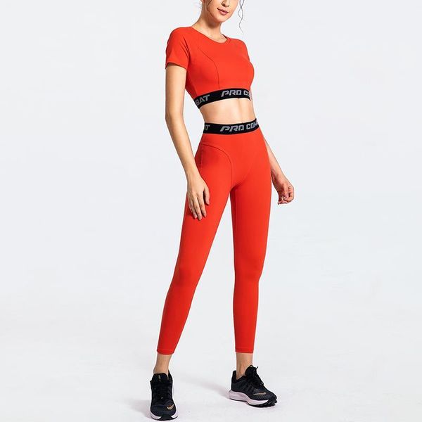 

yoga sports tight suit style quick dry yoga solid color bulift sports tight pants set1, White;red