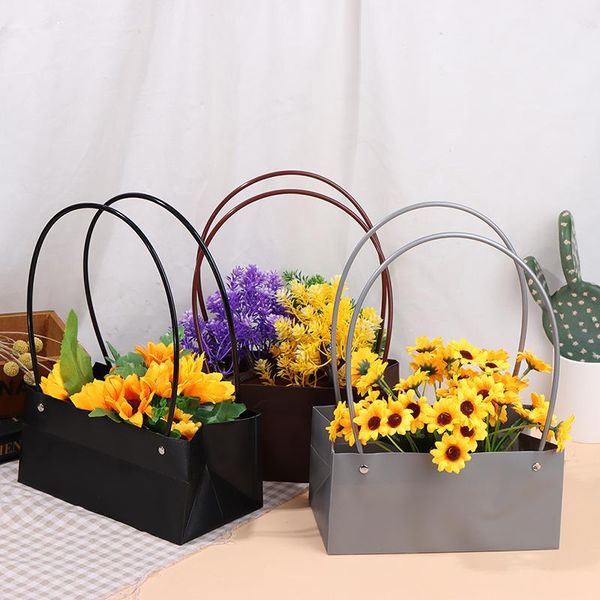 

flowers carry bag kraft paper bags rectangular flower box with handle waterproof pvc bouquet florist rose party decoration boxes