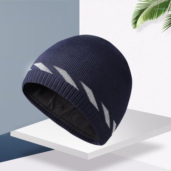 

women men knitted hat soft accessories outdoor sport elastic autumn winter geometric beanie casual reflective night warm1