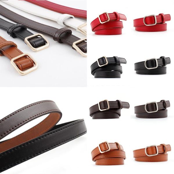 

New Stylish Solid Casual Belt Pu Leather Dress Jeans Belts For Women Fashion Irregular Square Metal Smooth Buckle Womens Belt, Black;brown