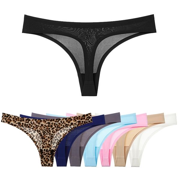 

10pcs g string silk panties for women seamless briefs lingerie low waist panty ladies' cotton leopard print underwear #d y200425, Black;pink