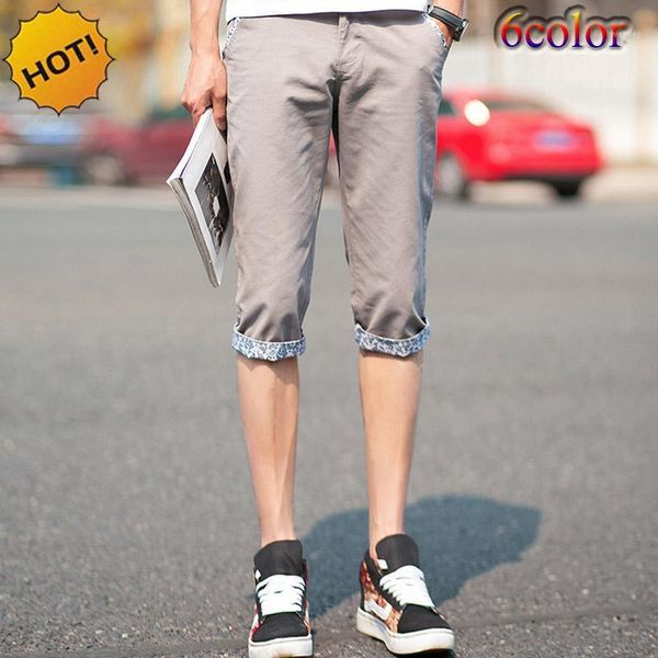 

summer style 2020 thin casual slim fit khaki capri leisure trousers mens students leg cuffed flanging boys street pantalon homme1, Black