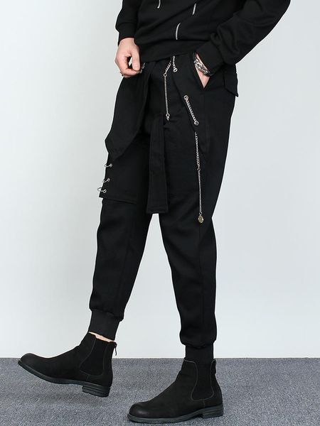

m-3xlmen's trendy brand dark autumn and winter slim metal decoration beam feet harlan personality trend hair stylist casual boo, Black