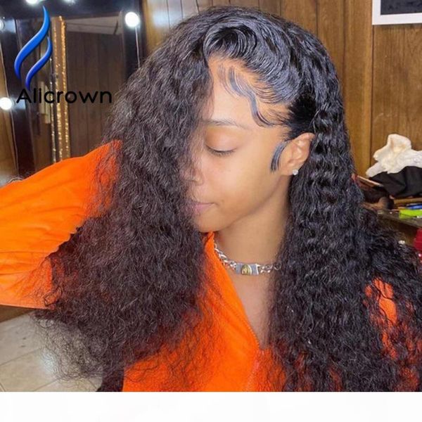 

alicrown high 250% density lace front human hair wigs pre-plucked 360 lace frontal wigs with baby hair non-remy middle ration, Black;brown