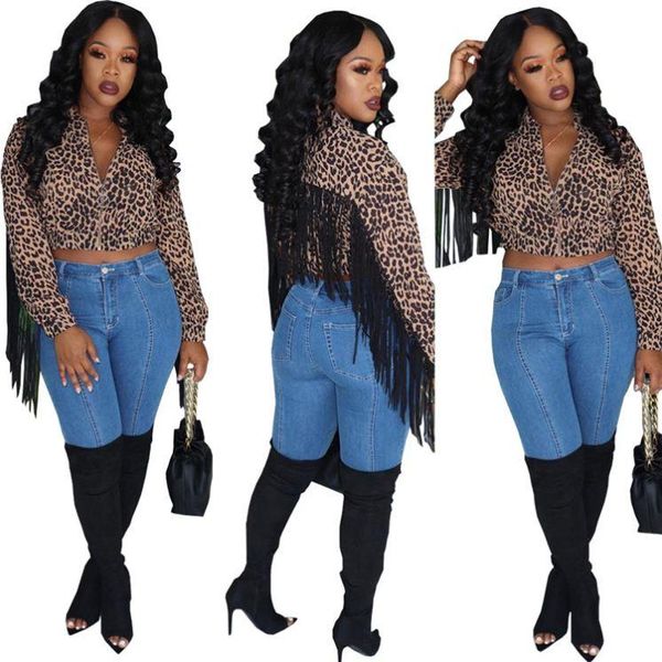 

11116of leopard back tassel zipper crop latest design 2021 women fashion clothing casual coat, Black;brown