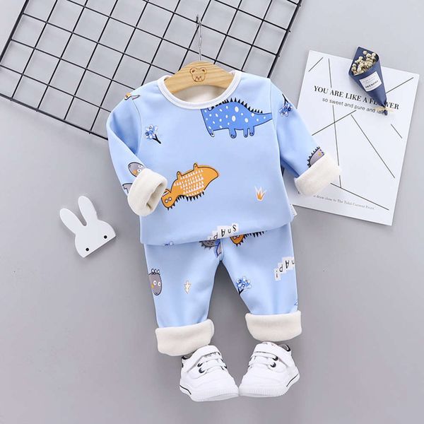 

cashmere suit children's warm home underwear with long sve pajamas in autumn and winter 17r6, Blue;red