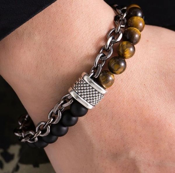 

unique natural map stone men beaded bracelet metal men fashion jewelry gifts, Black