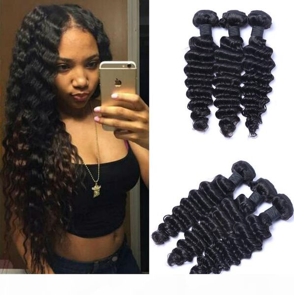 

brazilian virgin hair deep wave human hair weaves natural color double wefts 100g bundle 3pcs lot hair extensions, Black