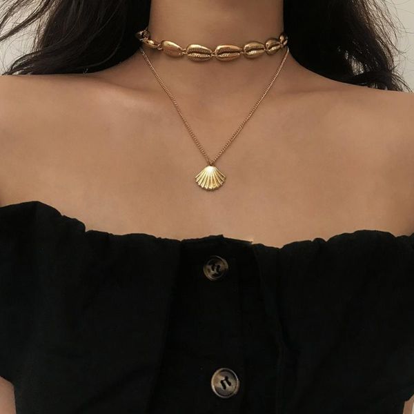 

fashion jewelry creative alloy sea shell necklaces pendants gold shell choker necklace for women girl souvenir gift #288713, Silver