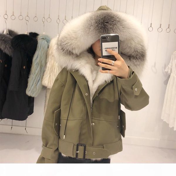 

2018 natural real fox fur liner raccoon fur collar thick warm winter jacket women coat parkas detachable 3 in 1 outerwear new hood, Black