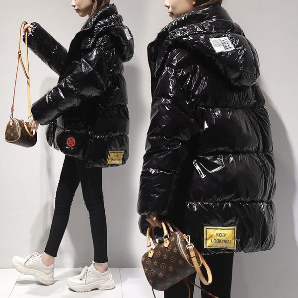

women's down & parkas glossy coat winter jacket womens warm hooded red/black white duck coats