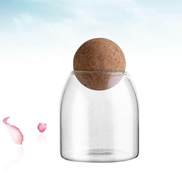 

500ml transparent glass storage tank borosilicate glass sealed grains container with cork (round ball, s