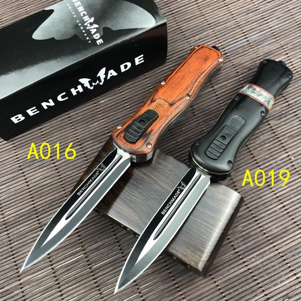 

benchmade infidel auto tactical knife d2 satin double edge blade, red wooden handles tactical knife outdoor survival self-defense tools
